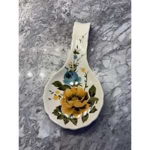 Pioneer Woman Spoon Rest Rose Blue Yellow Roses Vintage Look